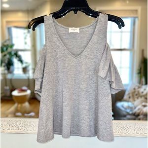 Everly Gray Off Shoulder Cozy Flowy V Neck Top S